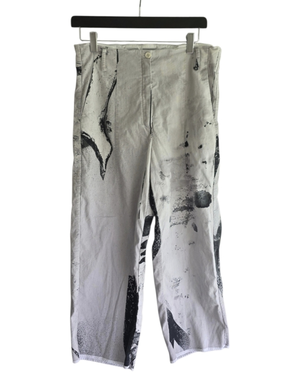 Annette Gortz 10 Euro 40 Artsy Cropped Trousers Luxury Ribbed Black & White